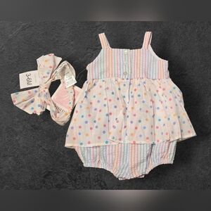 Colorful Polka Dot and Stripe Baby Dress Set